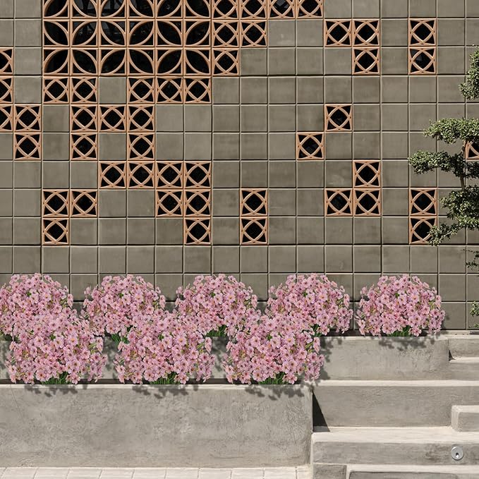 15 Bundles Artificial Flowers Outdoor UV Resistant Fake Silk Plants Plastic Faux Shrubs Outside Front Porch Window Box Garden Home Hanging Planter Decoration (Pink)