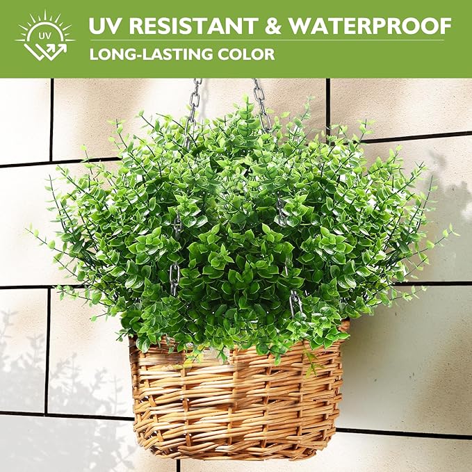 14 Bundles Artificial Grass UV Resistant for Patio Outdoors Fake Faux Silk Plants Realistic Plastic Grass Indoors Porch Window Home Decoration (14, Green Grasses)