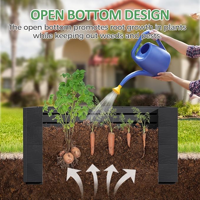2 Styles 8x4x2ft Raised Garden Beds Outdoor, Divisible Elevated Planter Boxes for Gardening with Easy Assembly, Outdoor Raised Beds for Planting Plants Vegetables Flowers Herb Fruits, Square