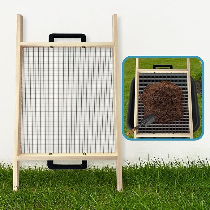 Large Soil Sifter, Rock Sifter Garden Sieve Soil Dirt Leaves for Gardening, 18'' × 34.5'' Compost Sifter Suitable for Wheelbarrow and Handheld