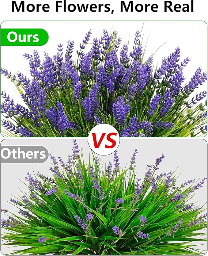 ZINHO 36 Bundles Artificial Flowers Outdoor, Faux Lavender Flowers with Grass UV Resistant Artificial Plants for Outdoor Outside Hanging Planter Window Box Garden Patio Front Porch Decor