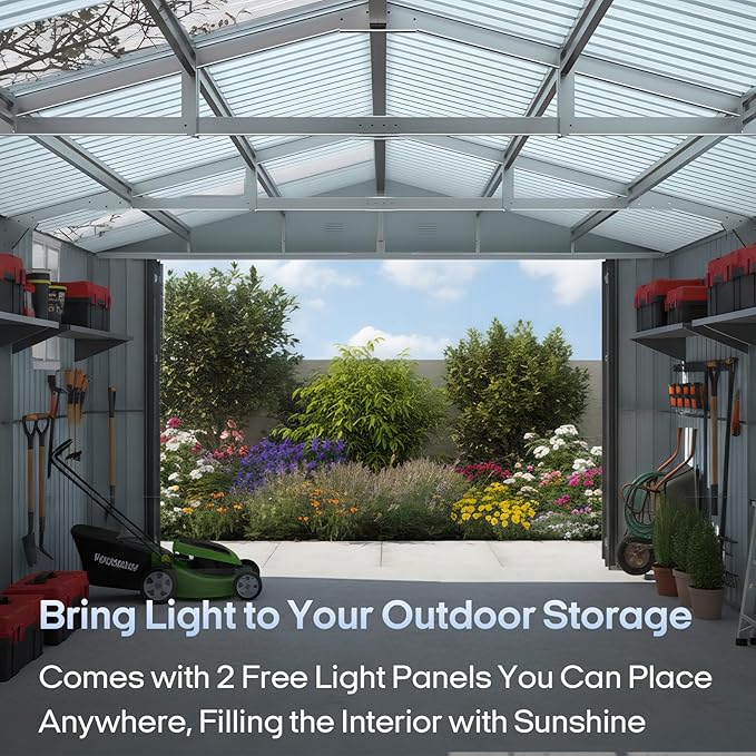 Outdoor Storage Shed 13x20 FT, Sheds & Outdoor Storage Clearance - Metal Garage Shed for Car, Truck, Bike - Backyard Tool House Building with 2 Windows and 2 Translucent Panels