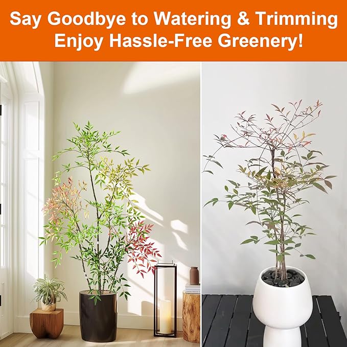 6ft Faux Bamboo Tree Artificial Nandina Tree Artificial Indoor Plants Realistic Fake Potted Tree with 800+ Leaves, Cement Planter - Home Office Decor Perfect for Housewarming Gift Non-Toxic