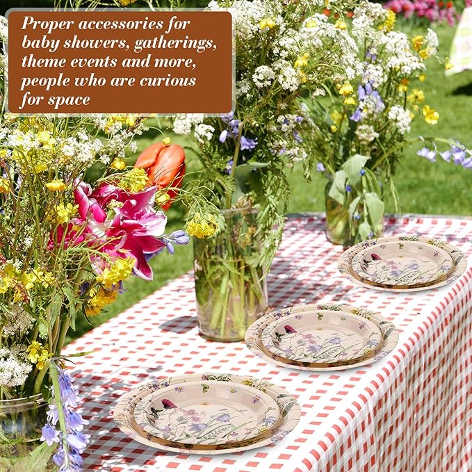 Mumufy 100 Pack Wild Floral Paper Plates Flower Dinner Decoration 9" & 7" Disposable Watercolor Dessert Plates for Wedding Birthday Baby Shower Bridal Tea Party Supplies