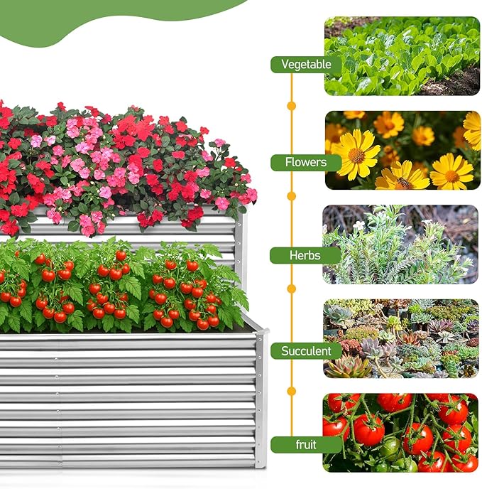 VINGLI 6x3x2ft Raised Garden Bed, Large Planter Garden Boxes Outdoor, Planter Raised Beds Kit for Gardening for Vegetables, Flowers, Herbs (Silver)