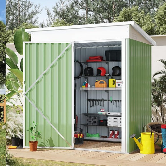 AECOJOY 5' x 3' Outdoor Storage Shed, Small 3x5 Metal Sheds & Outdoor Storage Clearance with Lockable Door, Utility and Tool Storage Cabinet Garden Shed for Backyard, Patio, Outside use in Green