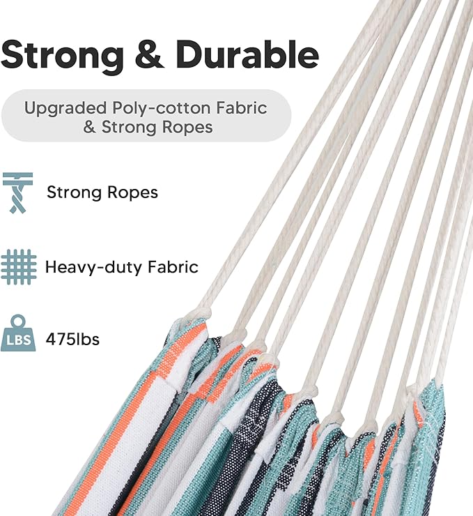 SUNCREAT Hammocks Outdoor Camping Double Hammock, Extra Large 2 Person Hammock for Camping, Green & Red