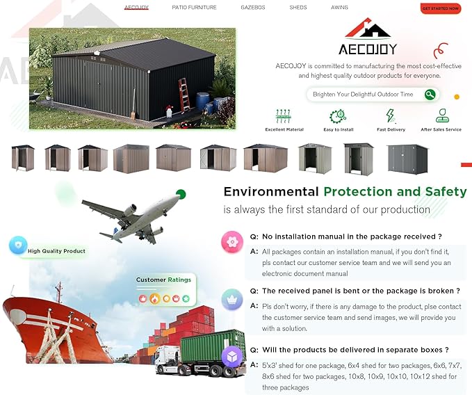 AECOJOY Shed 14' x 12' Storage Shed, Outdoor Metal Storage Sheds & Outdoor Storage 12x14 with Lockable Doors, Large Steel Yard Shed, Utility Tool Storage for Garden, Patio, Outside use in Dark Grey