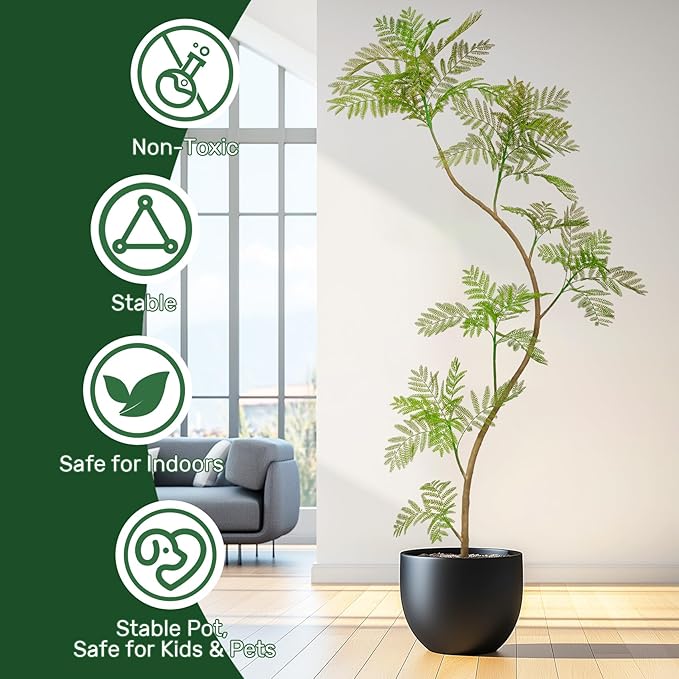 7.9FT Artificial Tree Fake Jacaranda Tree,Faux Tall Tree Lifelike Green Leaves Large Plants Indoor Fake Trees for Home Decor