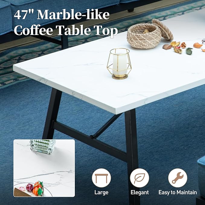 4 Piece Metal Outdoor Patio Furniture Set, Patio Conversation Sets 3-seater Sofa, 2 Swivel Chair with 5.75" Extra Thick Cushion and Coffee Table, Black Frame Backyard Furniture, Blue-2