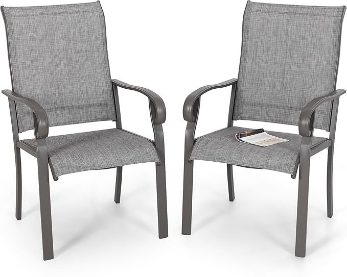 NUU GARDEN Patio Dining Chairs Set of 2, All Weather Textilene Patio Chairs,Powder-Coated Metal Frame Outdoor Patio Bistro Dining Chairs for Lawn Garden Backyard, Light Gray