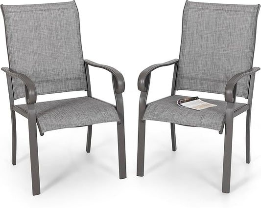 NUU GARDEN Patio Dining Chairs Set of 2, All Weather Textilene Patio Chairs,Powder-Coated Metal Frame Outdoor Patio Bistro Dining Chairs for Lawn Garden Backyard, Light Gray