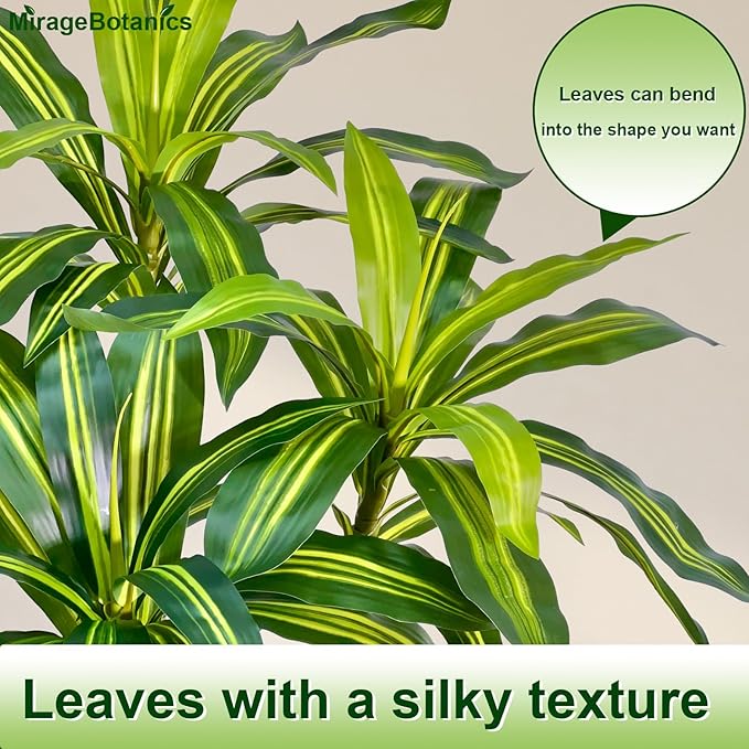 Artificial Dracaena Tree 6FT Tall Fake Plant with White Pot - Realistic Faux Dragon Tree with Tall Planter - Indoor Floor Plant for Home, Office,Mall, Living Room, Bedroom Decor (White - Planter, 6ft)