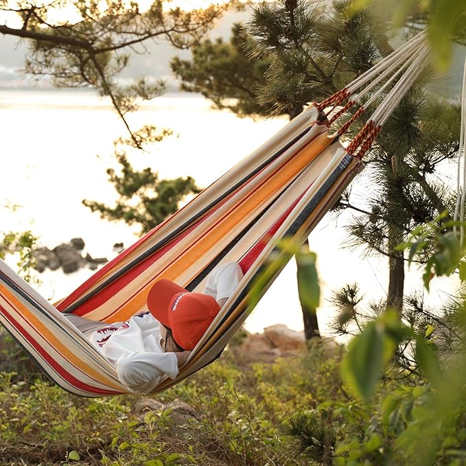 HappyPicnic Double Hammock with 9.8FT2 Rope, Portable 2 Persons Hammock with Carrying Bag- Patio Hammocks Hanging Camping Bed for Patio, Backyard, Porch, Outdoor and Indoor Use
