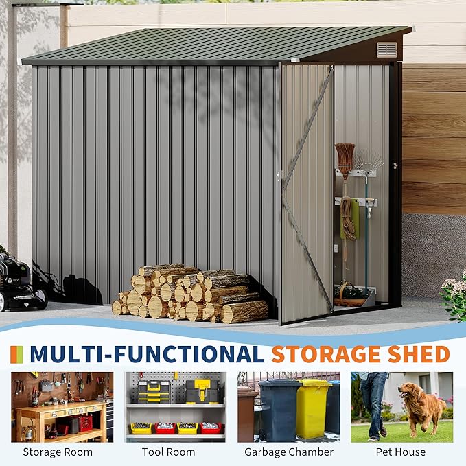4' x 8' Outdoor Lean to Storage Sheds Outdoor, Heavy-Duty Lean to Garden StorageShed, Metal Wall Side Bike Shed & Outdoor Storage