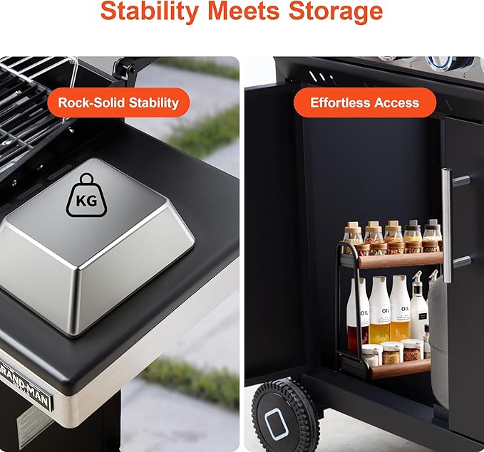 Brand-Man 6 Burner Propane Grill with Infrared Sear Side Burner & Porcelain-Enameled Cast Iron Grate and Plate, Cabinet Style Gas BBQ Grill with Side Table for Barbecue Grilling & Backyard Cooking