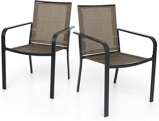 Patio Dining Chairs Set of 2 with Textilene mesh Fabric, Outdoor Space Saving Lawn Chairs for Porch Garden Backyard Poolside Sling Chairs,Brown