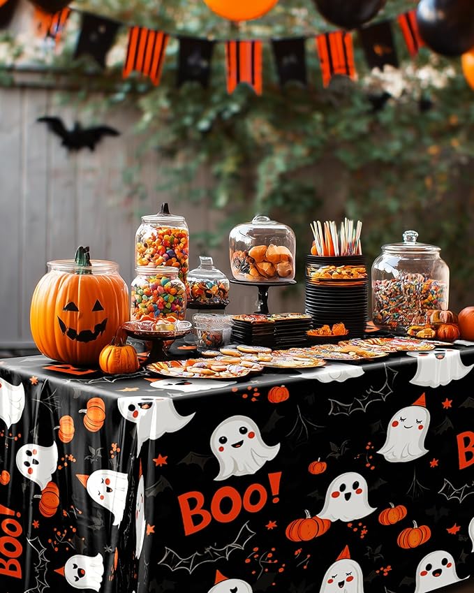 Pureegg Plastic Table Cloth Disposable 8 Pack, 54 x 108 Inch Table Cloths, Vampire Party Decorations, Halloween Tablecloths, Rectangle, Plastic Cover, Leakproof & Sturdy, Halloween Black