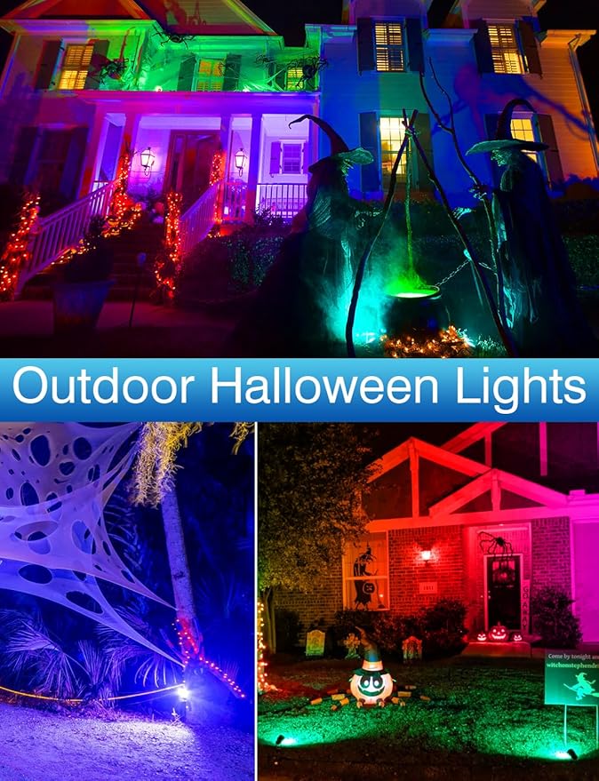 Halloween RGB Spot Lights Outdoor, Color Changing LED Landscape Lights with Remote Control IP65 Waterproof Landscape Lighting with Plug for Yard Tree Path Garden Decorative, 6 Pack