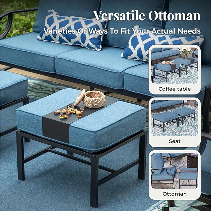 Patio Furniture Set 7 pcs, Outdoor Patio Furniture, 3-Seat Sofa, 2 Single Chairs, 2 Rocking Chairs, 2 Ottomans and 5.75" Extra Thick Cushion, Conversation Set for Deck,Navy Blue
