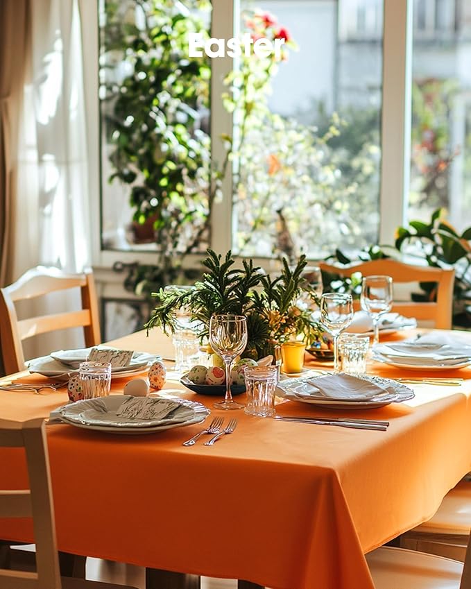 Pureegg Plastic Table Cloth Disposable 8 Pack, 54 x 108 Inch Table Cloths, Halloween Party, Thanksgiving Decorations, Harvest, Fall Tablecloths, Rectangle Tables, Leakproof & Sturdy, Orange