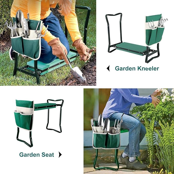 BESTHLS Garden Kneeler and Seat - Heavy Duty Folding Stool with Thick Pad, Tool Pouch, 330 lbs Capacity - Knee & Back Support, Perfect for Seniors, Women, Men