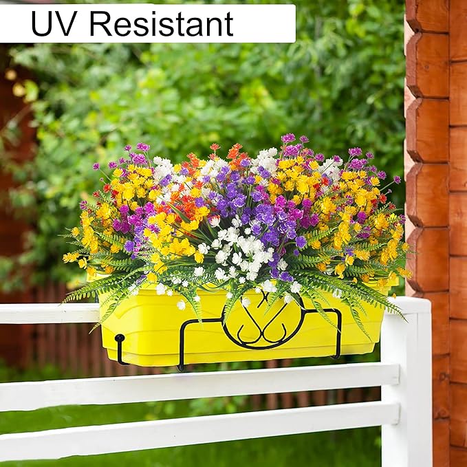 24 Bundles Artificial Flowers for Outdoor Decoration UV Resistant Fake Plastic Plants Faux Boston Fern Artificial Greenery for Summer Indoor Outdoor Garden Patio Window Box Kitchen Home Decor