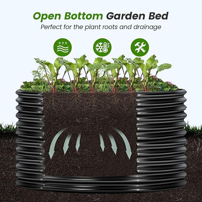 Land Guard 3×3×3ft Galvanized Raised Garden Bed Kit, Round Galvanized Planter Raised Garden Boxes Outdoor, Large Metal Raised Garden Beds for Vegetables, Grey