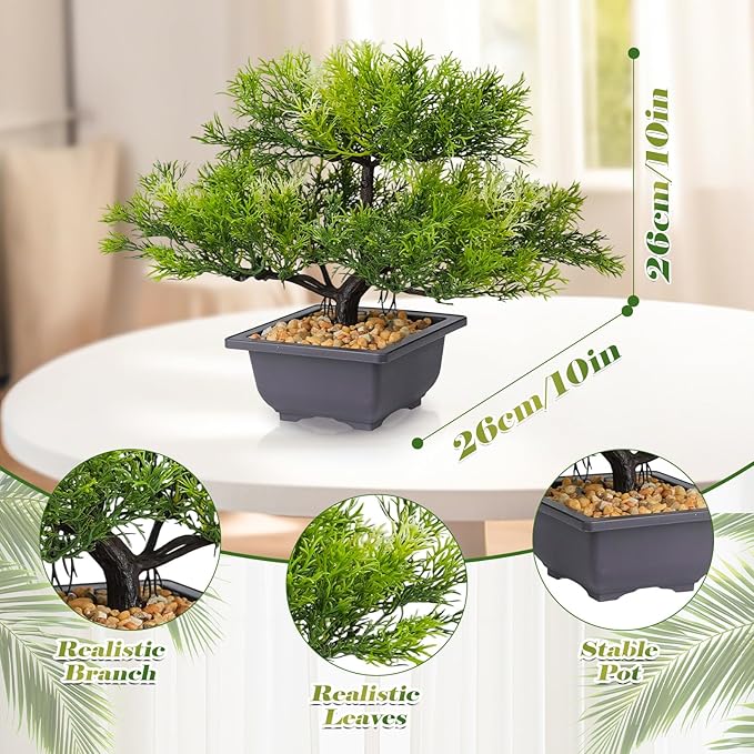Artificial Bonsai Tree Small Realistic Fake Plant in Pot for Indoor Home Office Desk Decor, Low-Maintenance Tabletop and Bookshelf Decoration