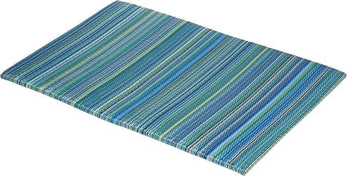 Fab Habitat Striped Non Slip Doormat - Durable, Thin - Recycled Plastic - Entryway, Front Door, Porch, Patio - Cancun Turquoise/Moss Green (24" x 36" Non-Slip)