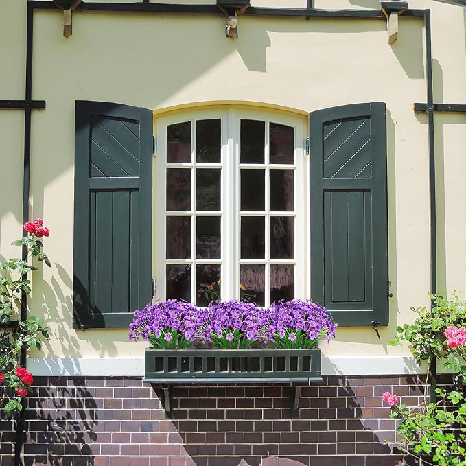21 Bundles Outdoor Artificial Flowers UV Resistant Fake Silk Flowers No Fade Faux Plastic Plants Garden Porch Window Box Decoration(Purple)