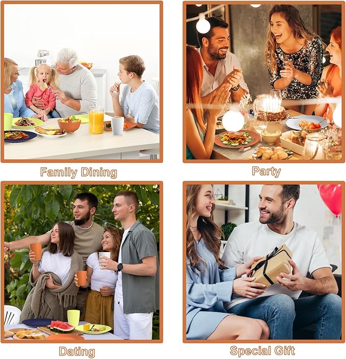 Wheat Straw Dinnerware Sets 40 PCS - Dishes Set for 8 Unbreakable Plates and Bowls Sets with Cups Dishwasher & Microwave Safe Lightweight Dinnerware for Kitchen Camping RV - Mondrian Colors