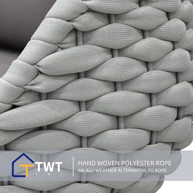 TWT Aluminum Patio Furniture Set Three Seater Sofa Outdoor Furniture Set w/Coffee Table,Patio Conversation Set with Hand Woven Polyester Rope for Bedroom Backyard Poolside, Grey