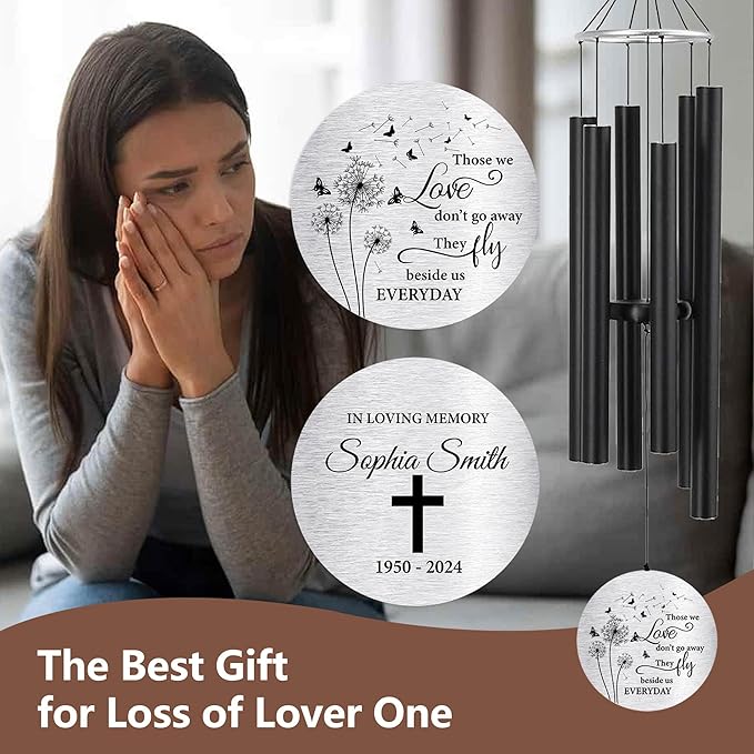 Personalized 36" Bereavement Wind Chimes for Outside, Memorial Gift in Remembrance of a Loved One, Sympathy Gift for Loss of Mother Father Husband, Garden Patio Decor
