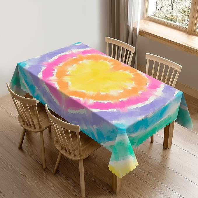 Colorful Rainbow Tie Dye Heart Table Cloth for Dining Tables, Colored Heart Rectangle Tablecloths Home Kitchen Tabletop Decoration Reusable Table Cover for Holiday,Party,Picnic, 54x72Inch