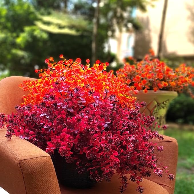 Artificial Mums Flowers Outdoor Plastic Plants - 12 Bundles Outside Face Fake Fall Flowers Greenery UV Resistant No Fade Faux Shrubs Home Garden Porch Patio Office Thanksgiving