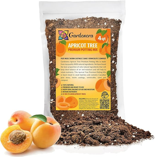 Gardenera Premium Apricot Potting Soil Mix - Ideal Nutrient Blend for Growing Robust, Flavorful, and Bountiful Apricots - 2 Quart