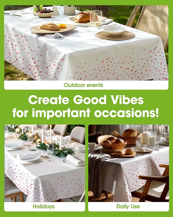 Pureegg Plastic Table Cloth Disposable 8 Pack, 54 x 108 Inch Table Cloths, Graduation Decorations of 2025, Graduation Tablecloths, Rectangle, Plastic Cover, Leakproof & Sturdy, White and Rose Gold