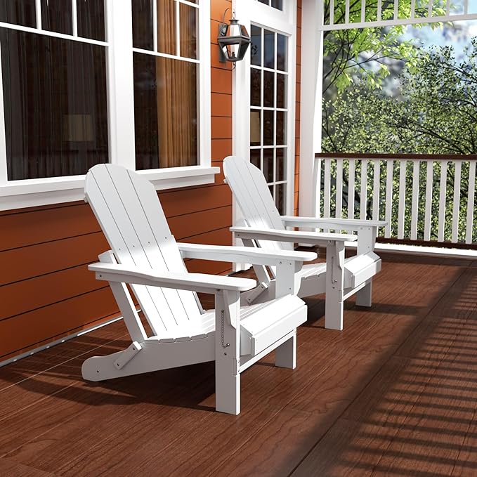 Westin Outdoors Laguna WO Home Furniture Adirondack Chair 2 PCS Set Outdoor Folding Patio Chair for Bon Fire Pit Garden Lawn Backyard Lounging Relaxing (White)