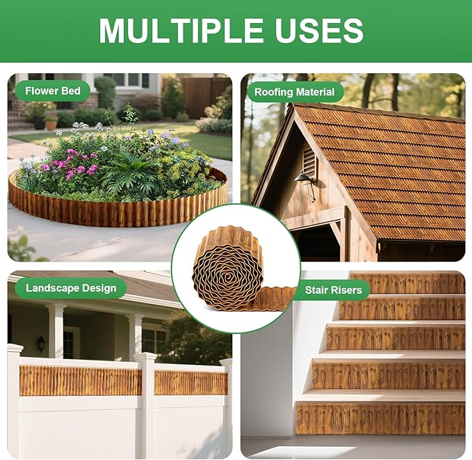 AHEONLAR Corrugated Metal Garden Edging, 5''×25Ft Steel Landscape Edging Border, Flower Bed Edging Borders, Metal Lawn Edging for Landscaping, Garden, Pathway, Lawn, Flower Bed, Garden Fence (Rusty)