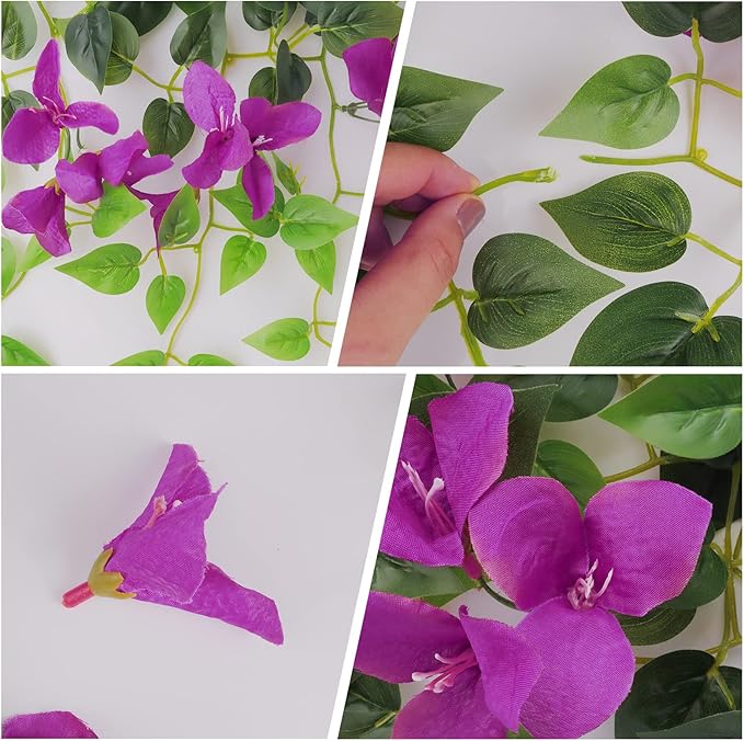 Artificial Hanging Plants Flowers Bougainvillea, UV Resistant Fake Plastic Faux Flower Fabric Vine for Indoor Outdoor Garden Porch Eave Wedding Wall Décor