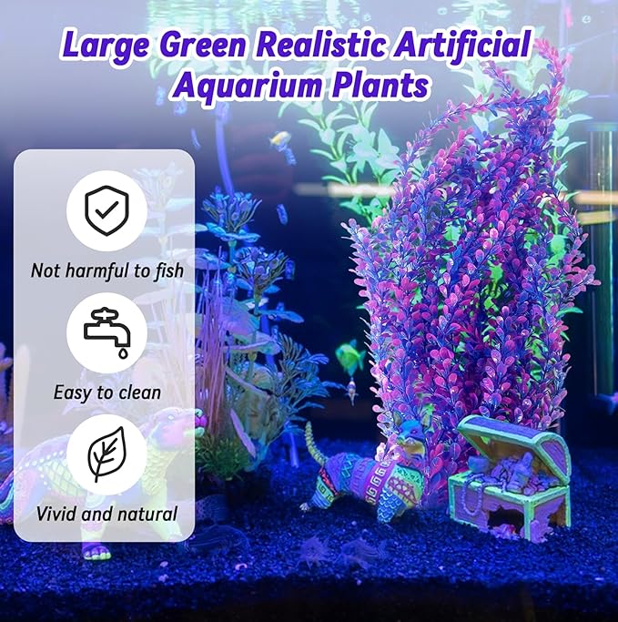 kathson Extra Large Tall Aquarium Plants,23 Inches Realistic Tall Fish Tank Plant Decorations Plastic Fish Tank Plants Artificial Aquarium Plants Purple Water Plant Decor(Purple)