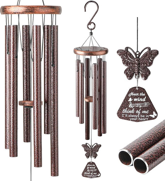 Wind Chimes for Outside with Butterfly Wind Catcher, 33" Memorial Metal Wind Chime Suitable for Patio, Garden Hanging Decorations, Deep Tone Soothing, Perfect Christmas Birthday Gifts for Women