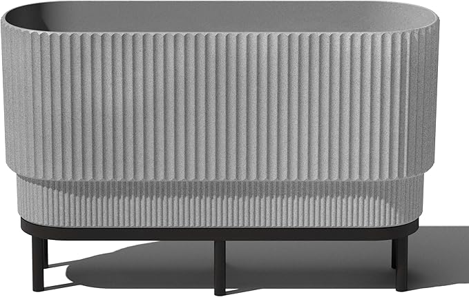 Veradek Demi Series Raised Long Planter for Indoor/Outdoor Use | Made from Plastic & Stone w/Wooden Stand | Modern Patio Décor for Flowers/Shrubs