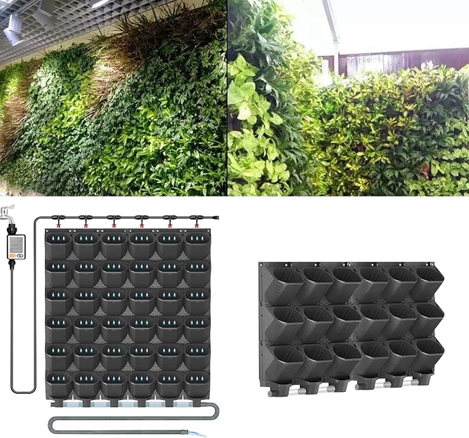 Self Watering Wall Planter with 36 Pots, Vertical Garden Planter for Indoor Plants, Wall Mounted planters Hanging Flower Herbs Vegetables, Wall Garden for Home (Black with Irrigation)