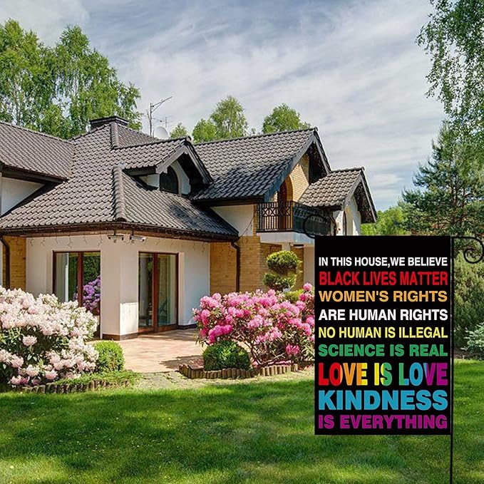 Pride Garden Flag 12 X 18 Inch Vertical Double Sided in This House We Believe Pride Gay Lesbian LGBTQ Pansexual Flag Yard Flag Outdoor Decorations