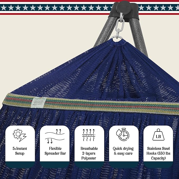 Tranquillo Uniki Adjustable Hammock with Stand Collapsible, Camping Hammock, 550 lbs Capacity Double Hammock Stand, Foldable Sturdy Noiseless Stand, for Active Life Carry Bag Included, Aegean