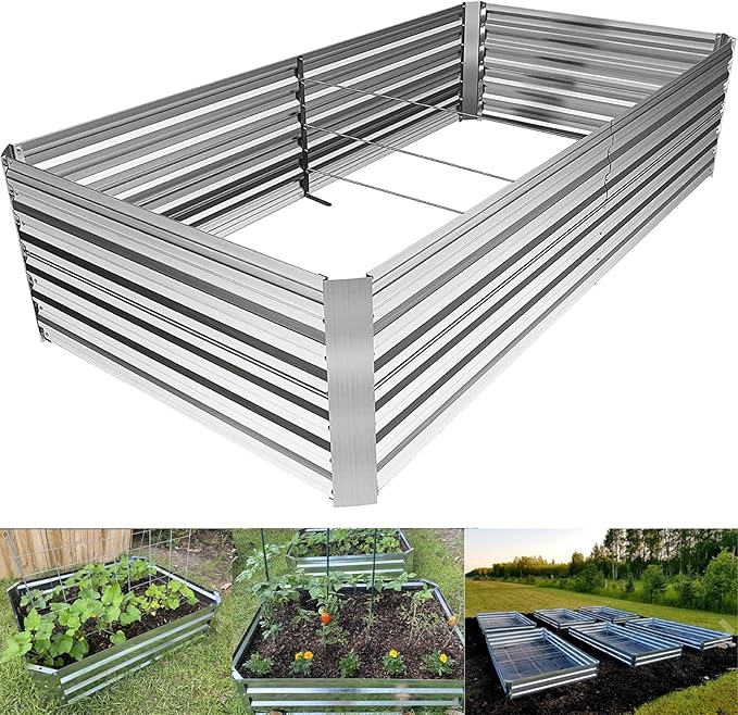 8×4×2 FT Galvanized Raised Garden Bed with 2Pcs Tomato Cage,Large Metal Raised Garden Bed Outdoor,Garden Metal Raised Planter Box for Gardening,Flowers, Herbs, Fruits