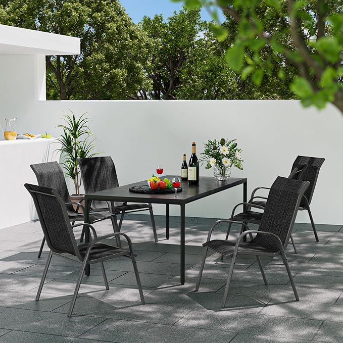 Patio Dining Chairs Set of 6, Outdoor Stackable Dining Chairs High Back, Patio Furniture for Backyard, Porch, Garden, Poolside (Dark Grey)