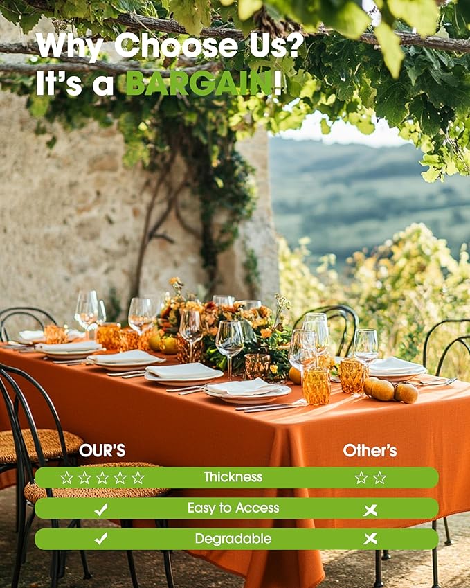 Pureegg Plastic Table Cloth Disposable 8 Pack, 54 x 108 Inch Table Cloths, Halloween Party, Thanksgiving Decorations, Harvest, Fall Tablecloths, Rectangle Tables, Leakproof & Sturdy, Orange